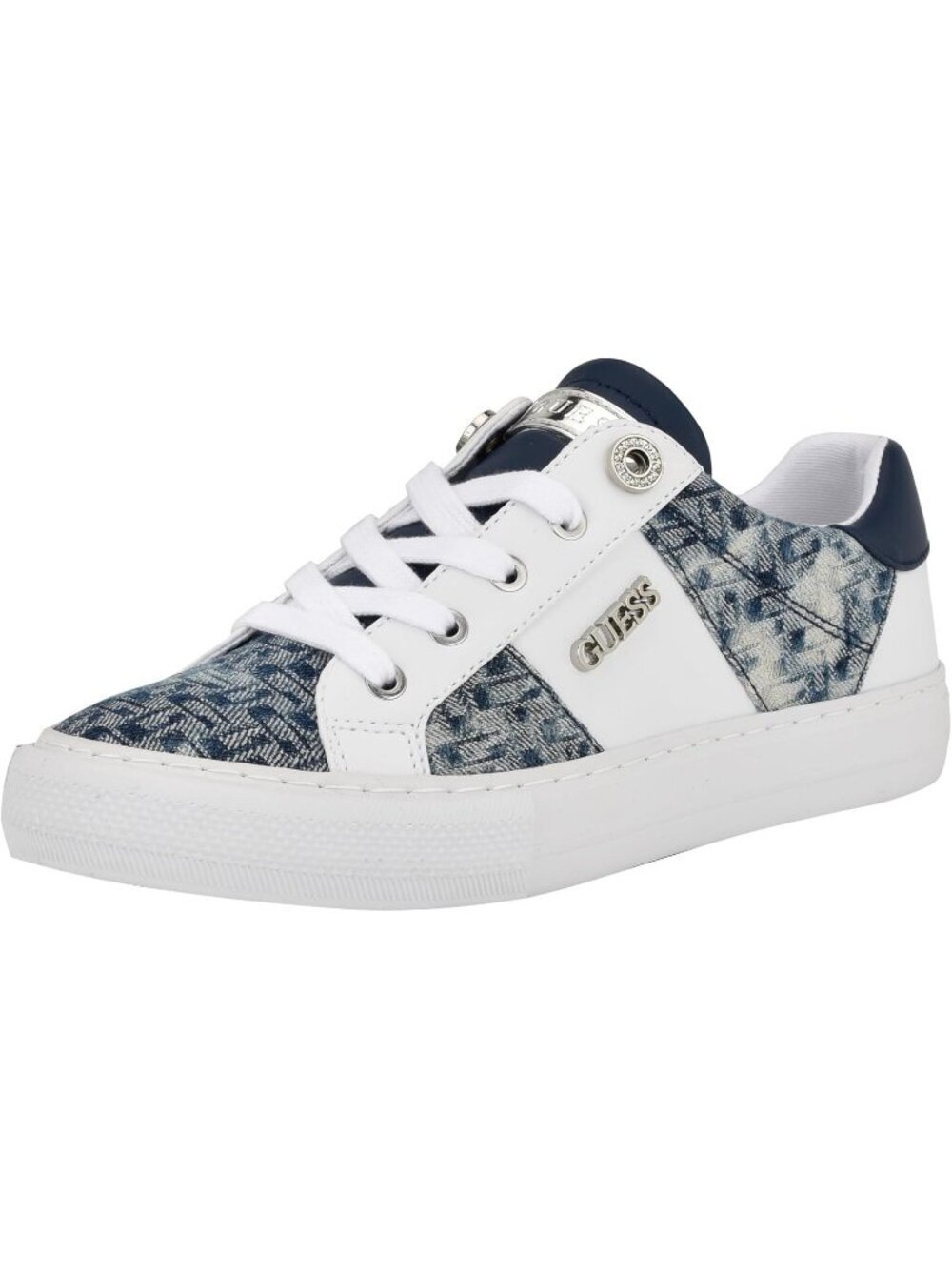 Women's White Blue 100% Synthetic Comfort Lace Up Rubber Loven Fashion Sneaker